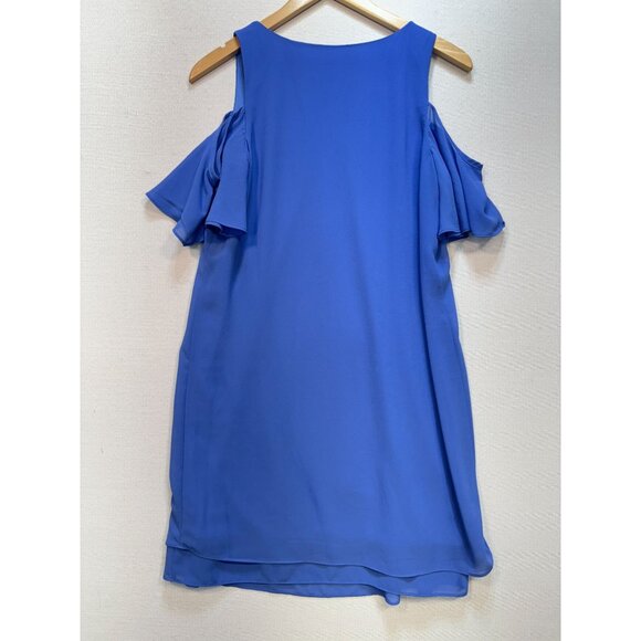 BCX Womens Cold Shoulder Shift Dress Size M Royal Blue V-Neck Ruffle Sleeve - Picture 8 of 10